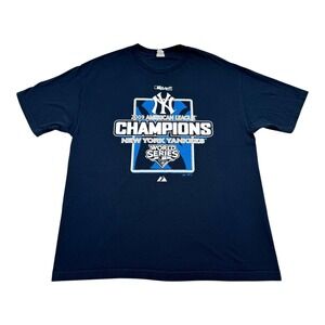 New York Yankees Shirt Mens XL Blue MLB Baseball 2009 AL Champions World Series